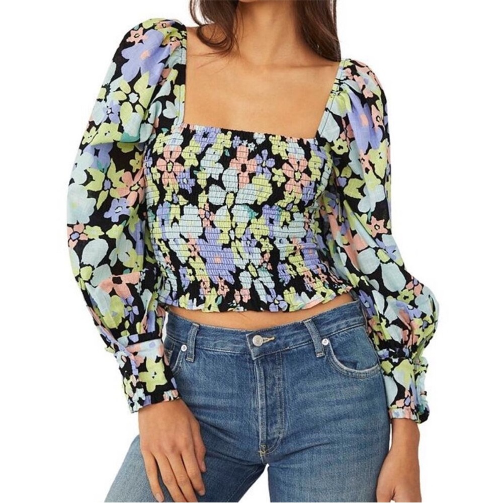 Free People Ariana Smocked Floral Top